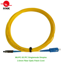 Cabo de remendo da fibra óptica de Mu / PC-SC / PC, Singlemode, Simplex, amarelo, 2.0mm, comprimento feito sob encomenda